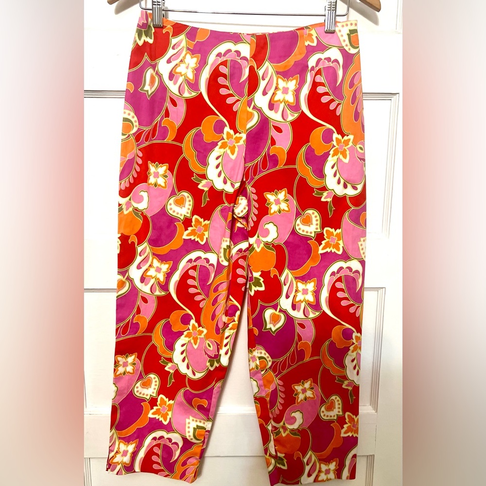 Logic Pants w/ Side Zipper Floral Print Orange & Pink Size 8